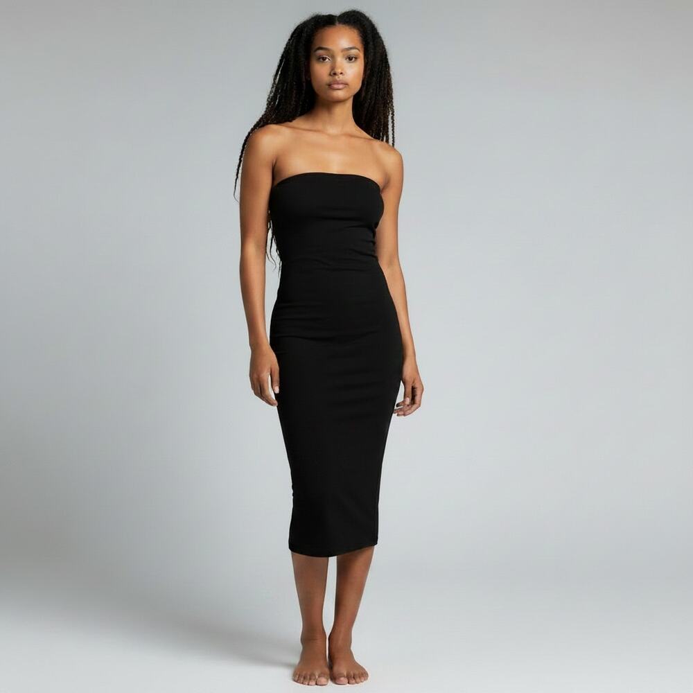 Gil Rodriguez Black Strapless Tube Maxi Dress Bodycon Cotton Stretch
